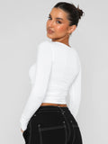 Women's Y2K Burst Long-Sleeved T-Shirts With Breathable Nylon Tight-Up Hotties Umbilical Short-Squeer Bottom Shirts