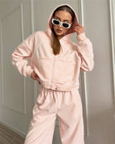 Casual Sports Ladies Set Solid Color Long Sleeve Zipper Jacket Tight Pants Two-Piece Set 68HZ