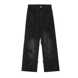 Y2k Vintage Five-Pointed Star Broad-Legged Jeans Women's Trendy High Street Straight Trousers 68HZ