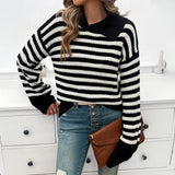 Dili Casual Simple Wind Stripe Collar Women's Sweater Women's Clothing 2025 Spring And Summer
