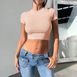 Dilu Y2K Women's Clothing 2025 Spring And Summer Solid Color Repair Exposed Umbilical Short-Sleeved Top