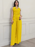 2025 Summer New Women's Solid Color Top Sleeveless Waist Two Sets Of Casual Trousers Set
