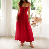 Dili 2025 Spring And Summer Temperament Holiday Wind Solid Color High-Waisted Sling Dress Dinner Dress Women's Dress