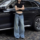 High Street Vibe Blue Jeans Women Y2k Water Wash Loose High-Waist Straight Trousers Tide 68HZ