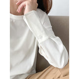 New T-Shirts For Women's Long Spliced Shirt Threaded Cotton Loose Long-Sleeved T-Shirt