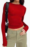 2025 Women's Long-Sleeved T-Shirt Spring And Autumn Solid-Colored T-Shirt T-Shirt Women's Street Dress Shirt Short