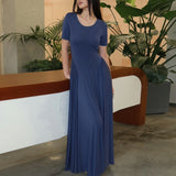 2025 Women's Autumn New Short-Sleeved Solid Round Dress Dress Dress