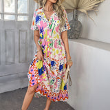 Dili 2025 Spring/Summer Leisure Bohemia Vacation High Waist Geometeuse Collodiced Dresses Women's Dresses