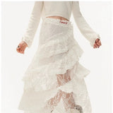 Lace-Level Dress Design Picts Cake Dress White Medium Long Half Dress Girl New 68HZ