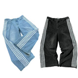 Vintage Street Striped Jeans Men Y2k Harajuku Casual Broad-Legged Trousers Gothic Straight-Tight Trousers 68HZ