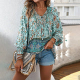 Dili 2025 Autumn And Winter Bohemian Holiday Wind Cotton Print With Long-Sleeved Top Shirt For Women
