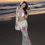 2025 Spring And Summer New Sexy Wrapped Chest High-Waisted Bag Hip Print Skirt Set 68HZ