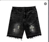 H-P Hop Cross Straight Drill Five-Point Denim Shorts Men's High Street Design Sense Loose Trousers Tide 68HZ