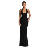 2025 Women's New Ribbon Splicing Slings Long Skirts To Hang Neck Dress Dress