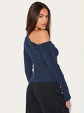 Autumn 2025 Hot Women's Slanted Shoulder Long-Sleeved Button Knitted T-Shirt Y2K Hot Girl Style Repair Body
