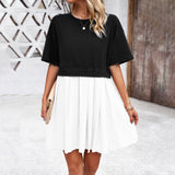 Dili Women's Clothing 2025 Spring And Summer Temperament Elegant Short-Sleeved Splicing Dress