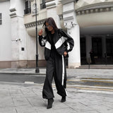 Women's Casual Sets Fashionable Long Sleeve Zippered Rippered T-Shirt Trom Sweatsuit 68HZ