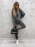 New Casual Ladies Set Solid Color Hooded Hoodie Sweat Trousers Autumn Two-Piece 68HZ