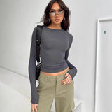 2025 Women's Long-Sleeved T-Shirt Spring And Autumn Solid-Colored T-Shirt T-Shirt Women's Street Dress Shirt Short