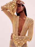 Knitted Long Dress 2025 Spring And Autumn New V-Neck Fashion Style Dress