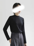 Simple Cotton Small Collar T-Shirt Women Long Sleeve Suture Commuting Loose Thin Half High School Jersey Top