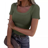 New Explosion Thread Pit Strips Long-Sleeved Sexy U-Neck Casual Women's T-Shirt