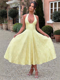 New V-Neck Hanging Neck Sleeveless Tie With Waist Holiday Dress Dress Long High Dress Skirt 68HZ