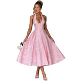 New V-Neck Hanging Neck Sleeveless Tie With Waist Holiday Dress Dress Long High Dress Skirt 68HZ