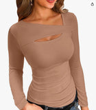 New Sexy Long-Sleeved T-Shirt Front With Irregular Women's T Women's Fashion Brand