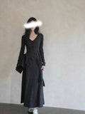 New Long-Staying Chinese Style Chinese Style Knitted V-Necked Tagonal Dress Dress Woman