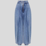 Blue Zipper Jeans Women's Loose Casual Retro Balloon Pants High Waist Bouquet Lantern Pants 68HZ