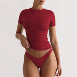 2025 Women's Fashion High-End Feeling Short-Sleeved T-Shirt Y2K Hot Body Sexy Hot Girl Pure Top