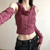 2025 Summer New Women's Solid Color Body Open Umbilly Street Fashion Hoodless Sleeve Vest Woman 68HZ