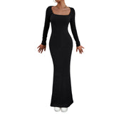 Dili Women's Dress Kardashian Ins Sexy Wind 2025 Autumn Collar Long-Sleeved Knitted Dress