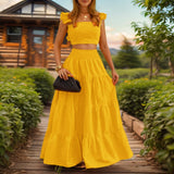 2025 Summer New Temperament Sexy Solid Color Sling Belt Large Two Sets Of Suit Dress