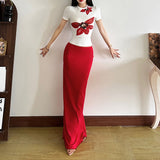 2025 Summer New Women's Solid Color Body Collar Short Sleeve Fashion High-Rise Half Skirt Set 68HZ