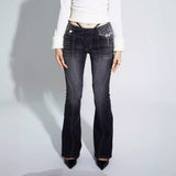 New Retro Babes Low-Rise Micro-Rare Jeans Y2k Set Thin Straight Tube Drag Long Pants 68HZ