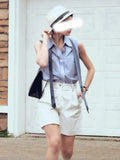 Summer New Sleeveless Shirt Striped Casual Right Angle Shoulder Shirt London Street Simple Wear Top