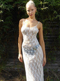 2025 Summer Women's Lace Transparent Slings Mid-Length Skirt Burst Fashion Sexy Dress