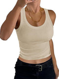 2025 Women's Low Round Neck Rib Casual T-Shirt Sleeveless Elastic Repair Basic Vest Women's Top