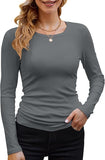 2025 Women's Women's Ribs Cotton Fabric Basic Round Neck Solid Color Long-Sleeved T-Shirt Repair