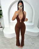 Autumn 2025 New Neck Repair T-Tie With Bare Back Sexy Babes Thorn Trousers Jumpsuit Woman