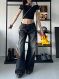 Micro-Thorn Jeans Women Y2k Street Retro Design Feel Large Loose Broad Leg Drag Long Pants 68HZ