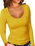 2025 Lady Collar Collar T-Shirt Basic Solid Long-Sleeved Bottom Shirt