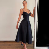 Autumn New Black Sling Skirt French Style Elegant Temperament Waist Deep V Sexy Dress