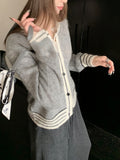 Grey Knitted Cardigans For Many Seasons Wear A Niche Design Feeling With A Loose-Fitting Round-Neck Long-Sleeved Sweater