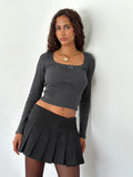 2025 New Long-Sleeved T-Shirt Women's Fashion Brand Slim Lace Spliced Hottie Top U Collar Thin Bottom Shirt