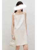Summer New Refreshing Boat Collar Bow Drifting With Sleeveless Small Recommended Twill Dress