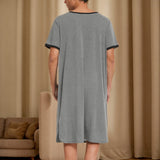 Spring And Summer Men's Home Clothes Pajamas Short-Sleeved Imitation Cotton Frame Bump Color Casual Men's Long Aja Skirt
