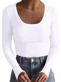 2025 New Women's T-Shirt Basic Thread Round Neck Long Sleeve Sexy Girl Top T Hot Girl